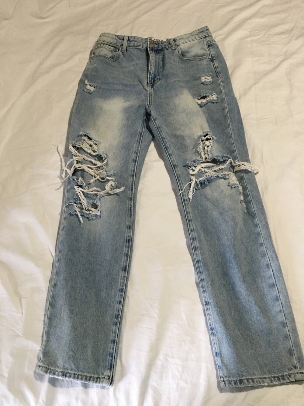 Insane Gene 9/28 High Rise Destroyed Loose Straight Light-Wash Jeans PERFECTION